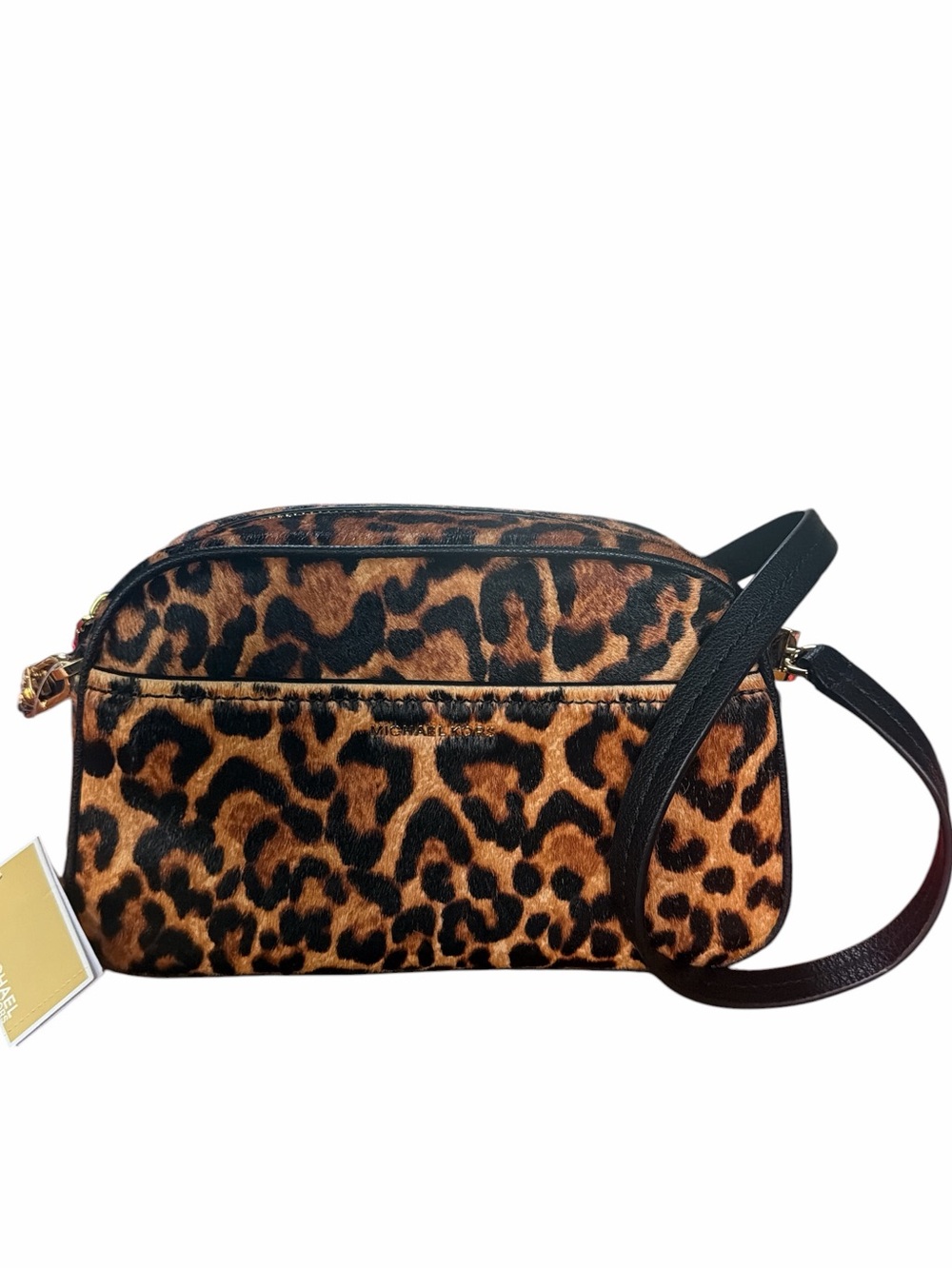 Michael Kors Jet Set Small Leopard Calf Hair Leather Camera Crossbody Bag Brown - Picture 2 of 8